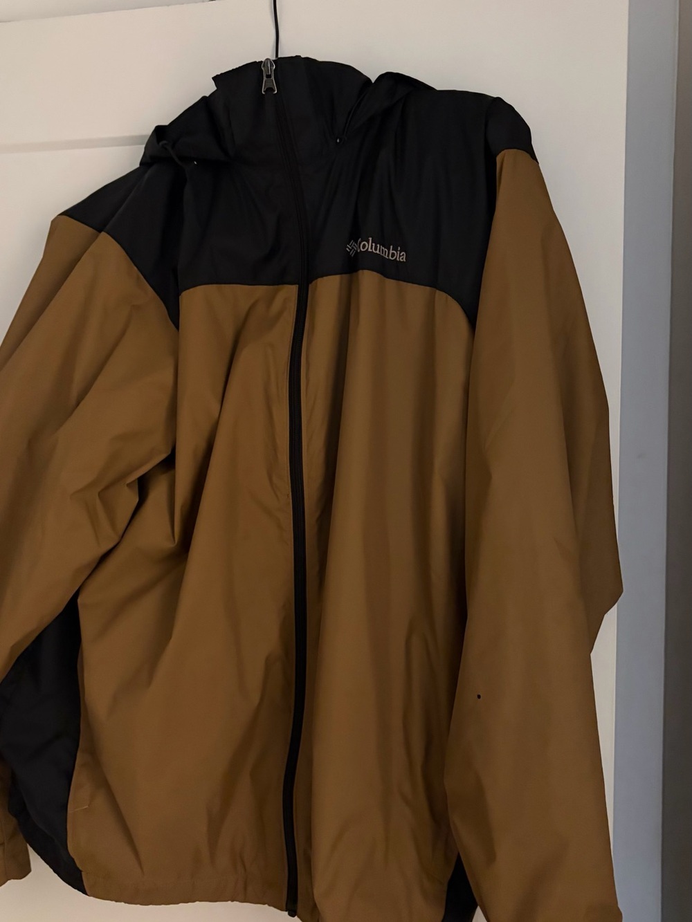 Columbia Two-Tone Hooded Raincoat in Brown and Black